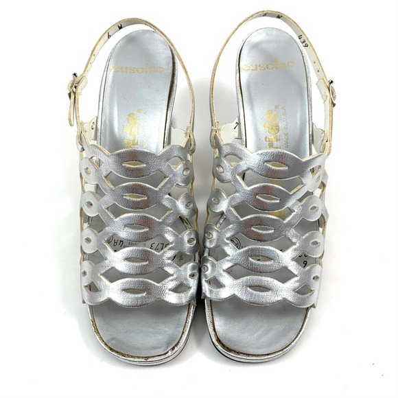 1960's mod silver caged peep toe heeled LIFE STRIDE sandals - Picture 2 of 16